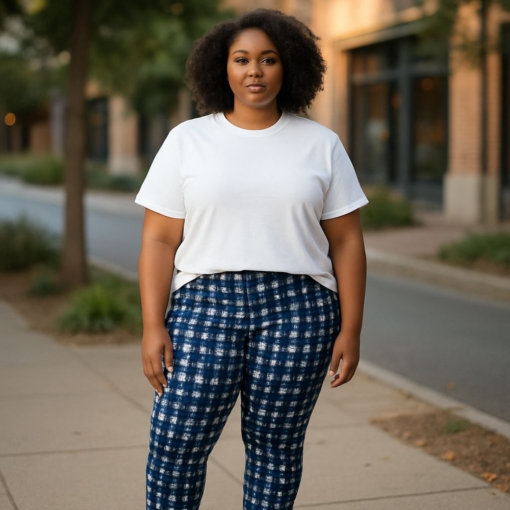 Nina Leonard Blue and White Geometric Ankle Pants